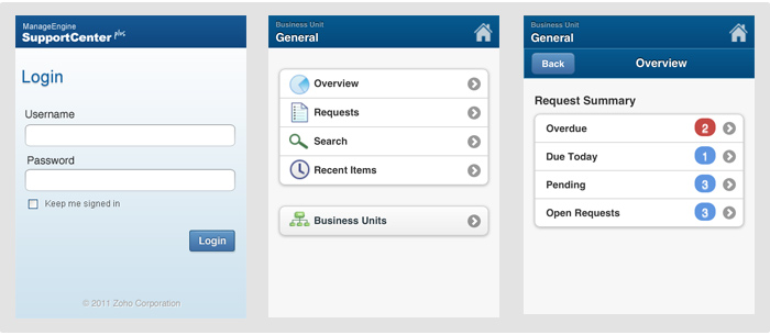 screenshot of ManageEngine SupportCenter Plus